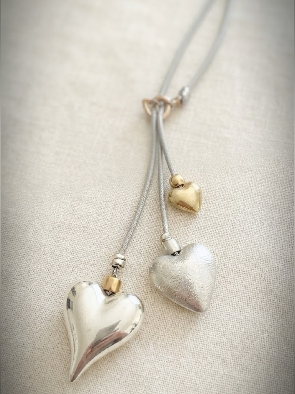 Elegant & Versatile Adjustable Triple Heart Lariat Necklace